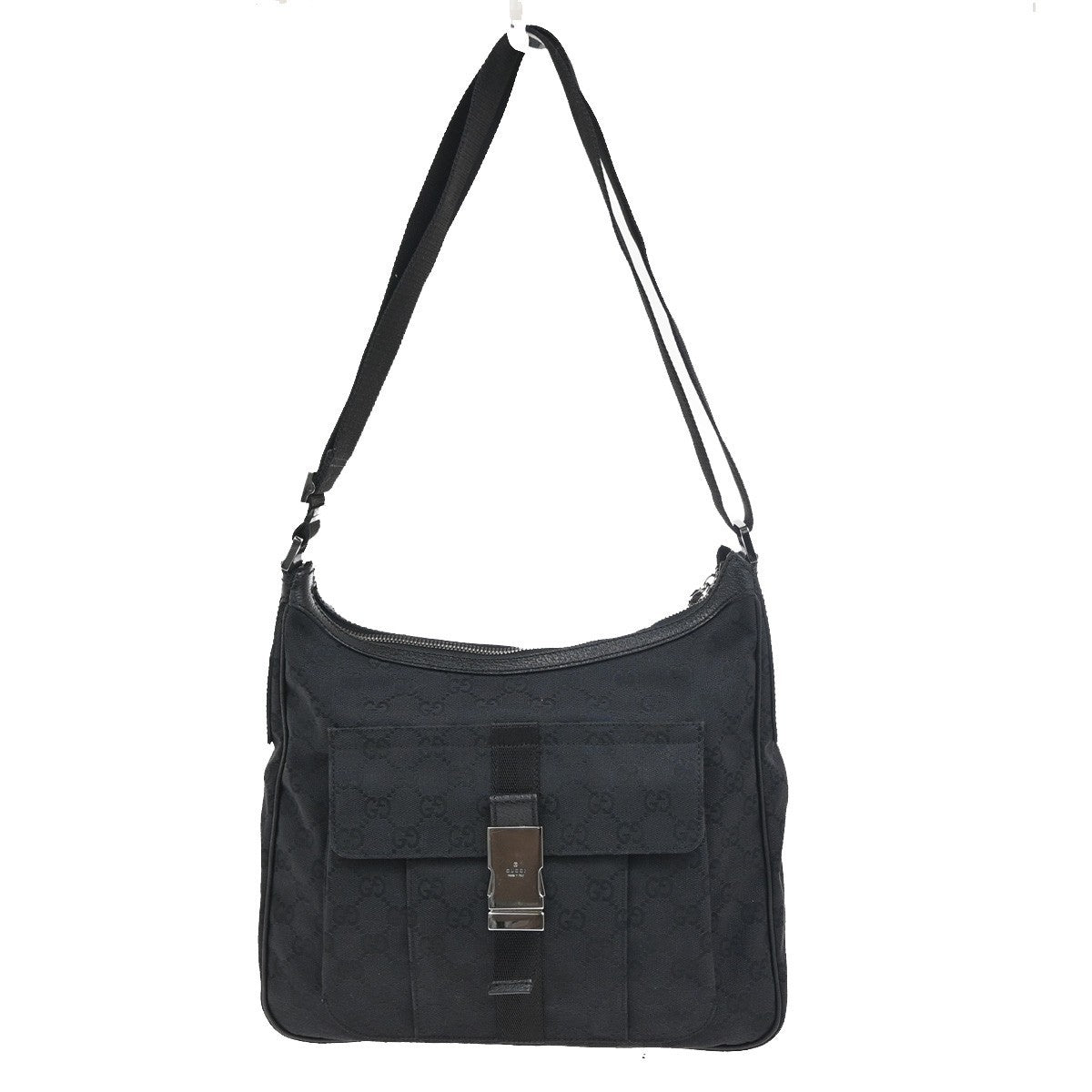 GUCCI GG Pattern Shoulder Cossbody Bag Canvas Leather Black SHW Italy 34ZA352