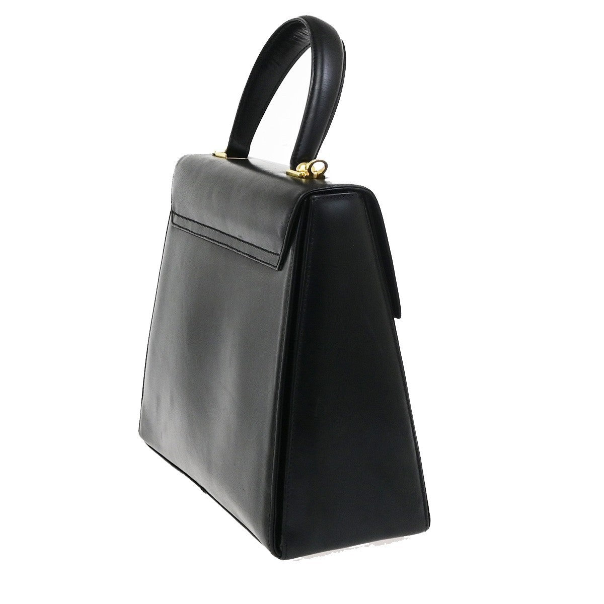 SALVATORE FERRAGAMO Logo Gancini Hand Bag Leather Black GHW Italy 38KD151