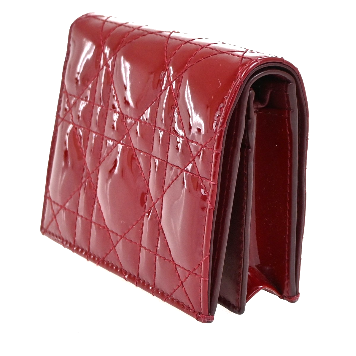 CHRISTIAN DIOR Cannage Mini Lady Dior Gardenia Wallet Patent Leather Red 80RL584