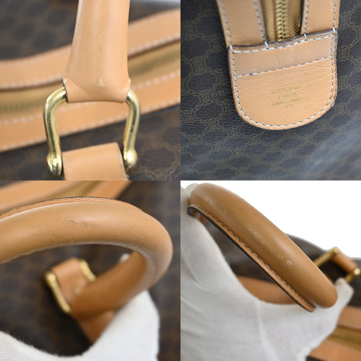 CELINE Logo Macadam Pattern Hand Boston Bag PVC Leather Brown Beige GHW 60DA044