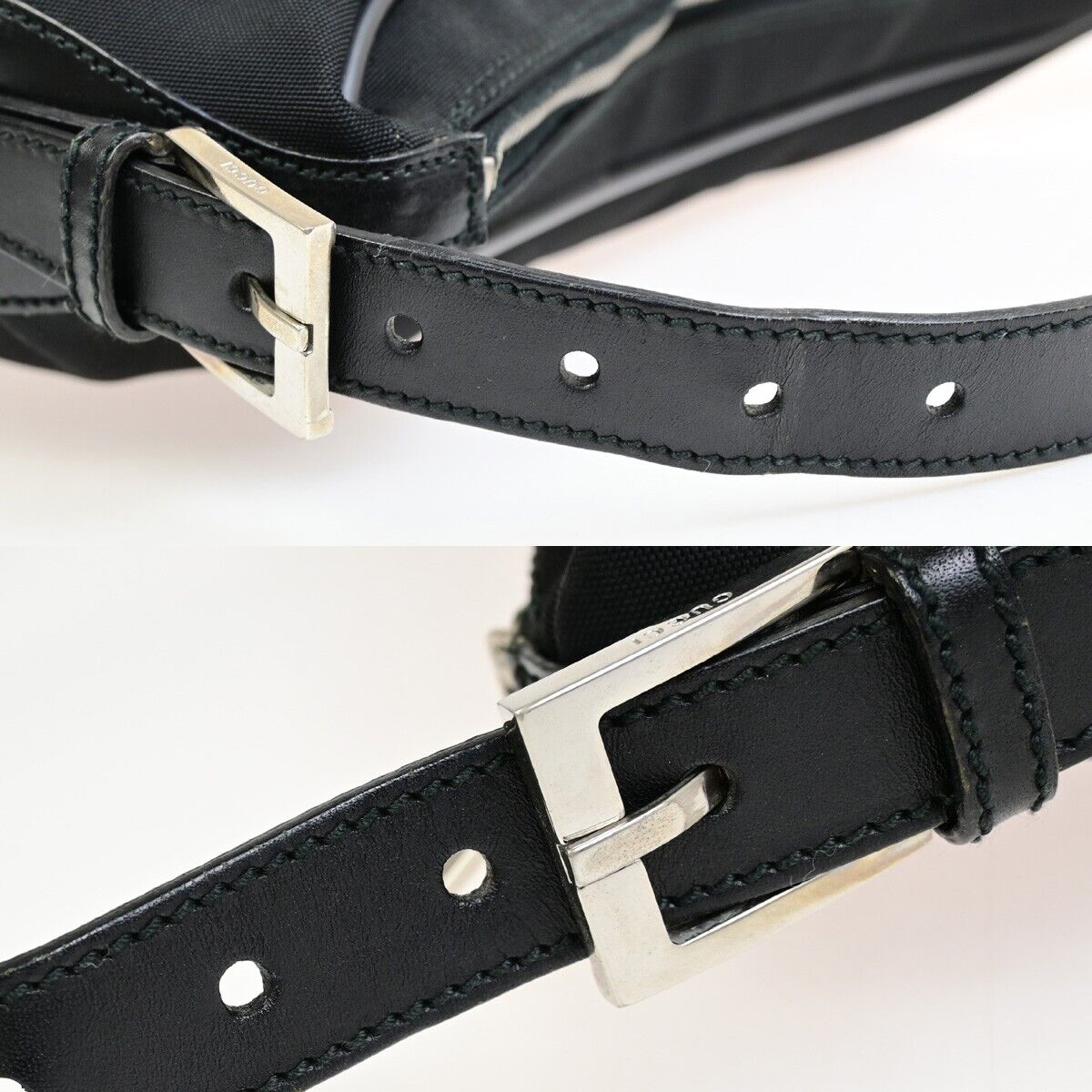 GUCCI Logo Double Pockets Shoulder Bag Nylon Leather Black SHW Italy 31FB352