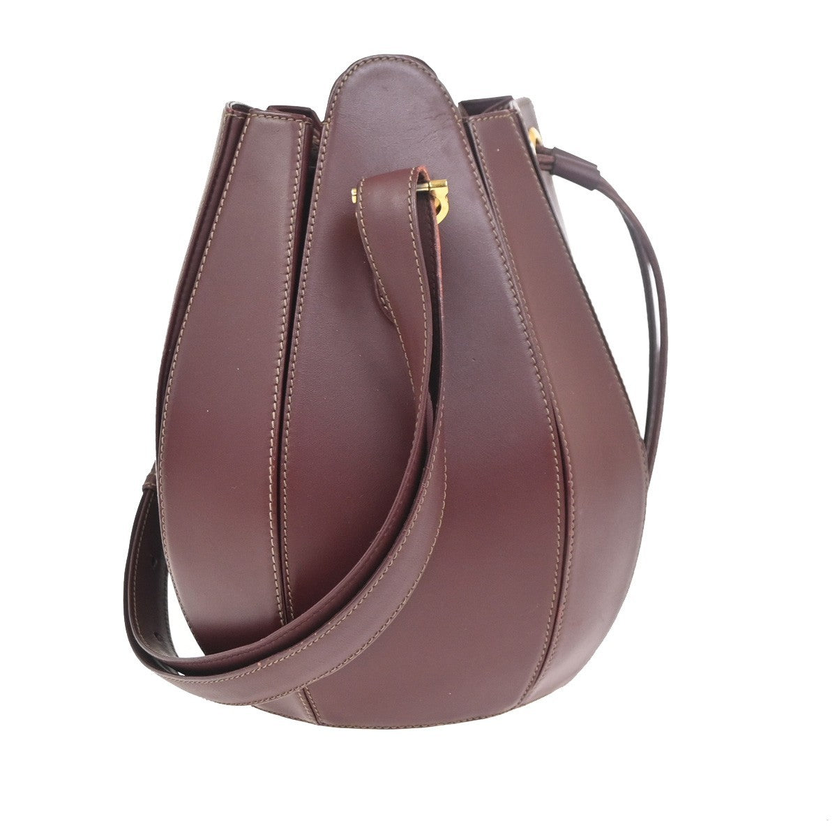 CARTIER Logo Tulip Bucket Drawstring Shoulder Bag Leather Red GHW Spain 35ZA374