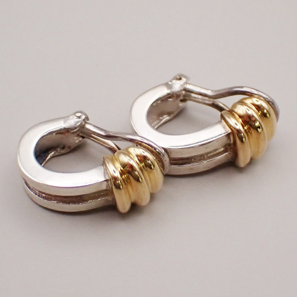 Tiffany & Co. Logo Groove Combination Earrings Clip On Gold 750 Ag 925 80KB252