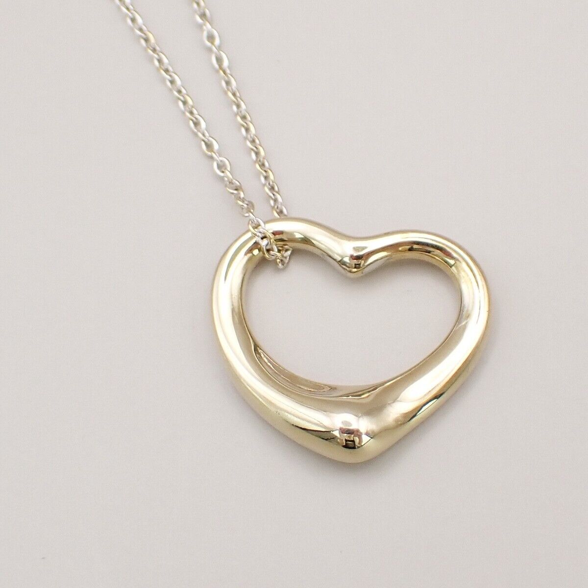TIFFANY & CO. Open Heart 22mm Chain Necklace Silver Ag 925 Gold-Plated 01YF225
