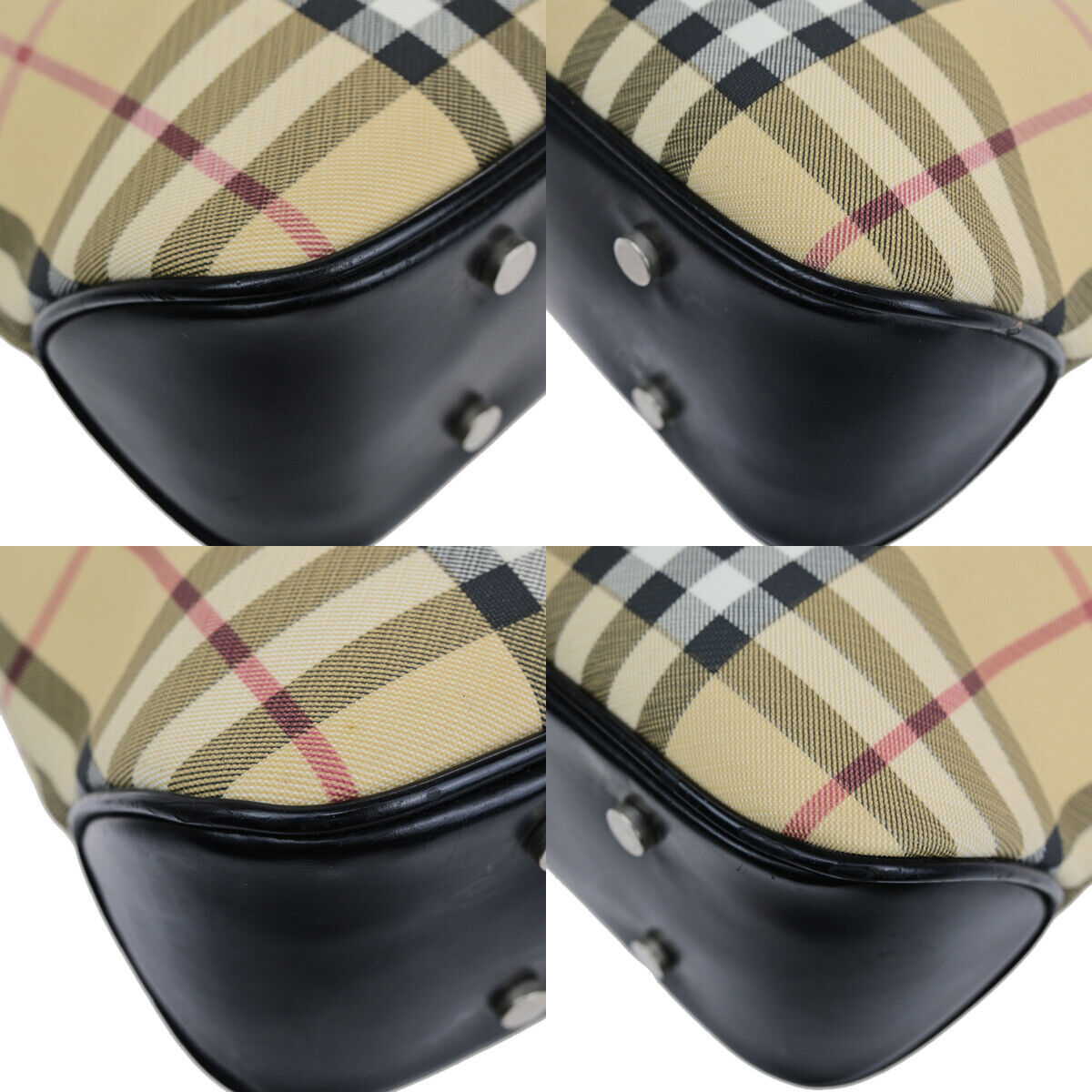 BURBERRY Logo Hand Shoulder Bag Nova Check Leather Black Beige SHW Italy 69SJ215