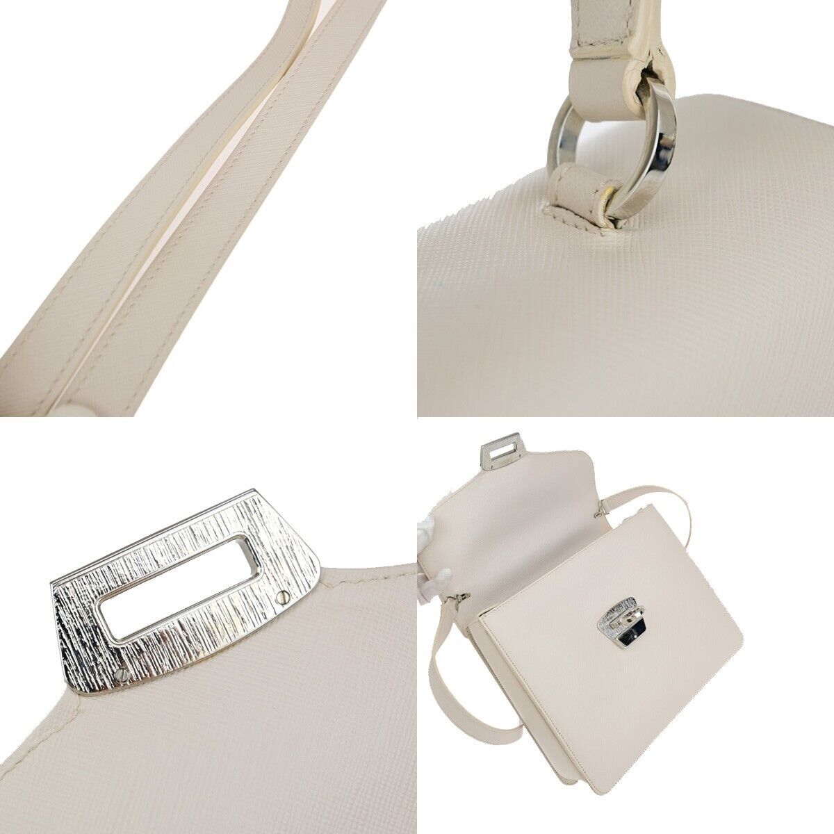 SALVATORE FERRAGAMO Logo Gancini 2Way Shoulder Bag Leather Ivory SHW 33EC737
