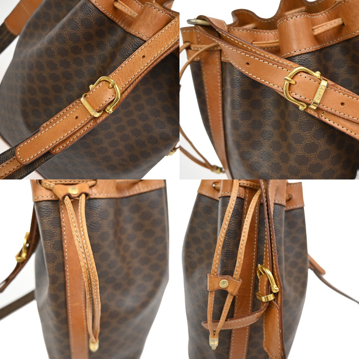 CELINE Macadam Drawstring Shoulder Bag PVC Leather Brown GHW 04TA031
