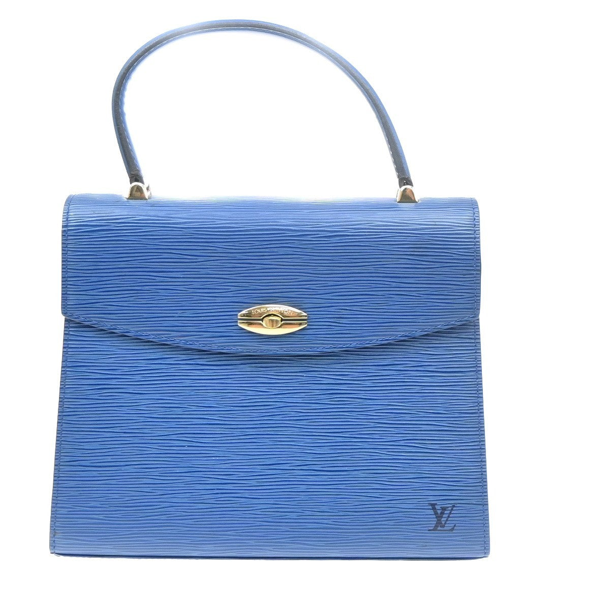 LOUIS VUITTON Logo Malesherbes Hand Bag Epi Leather Blue France M52375 34KD122