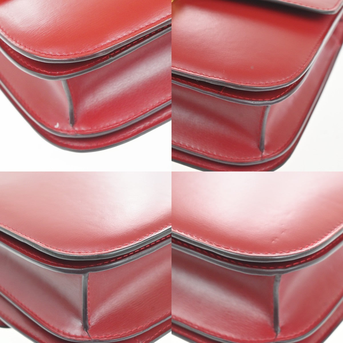 CELINE Logo Classic Box Flap Shoulder Bag Leather Red GHW Italy 92MA438