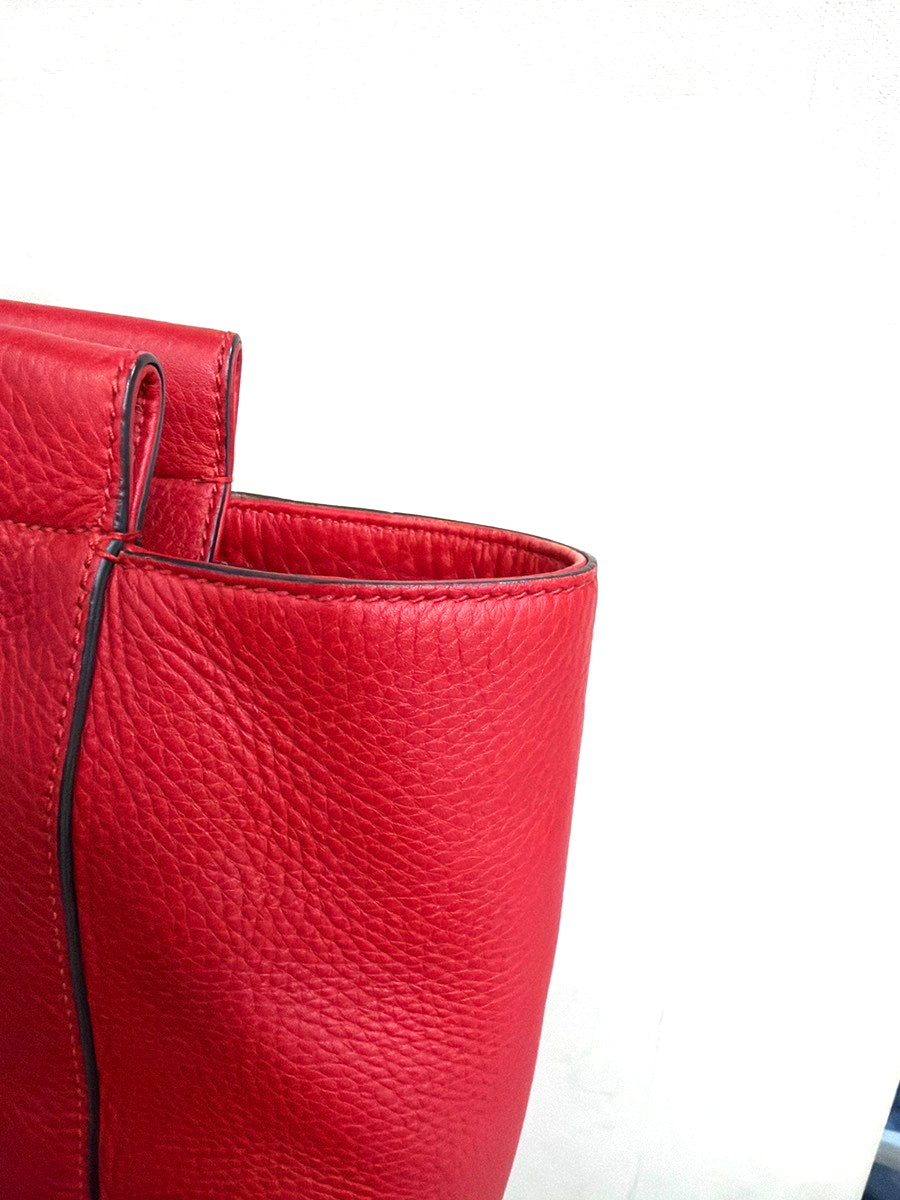 GUCCI Logo Lady Tassel Shoulder Hand Tote Bag Leather Red GHW Italy 79YH903