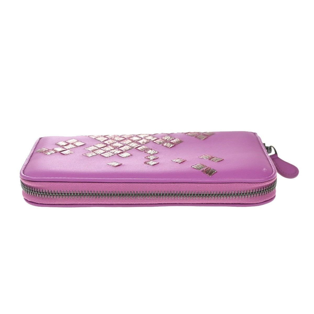 BOTTEGA VENETA Logo Intrecciato Zip Around Long Wallet Leather Purple 34RP100