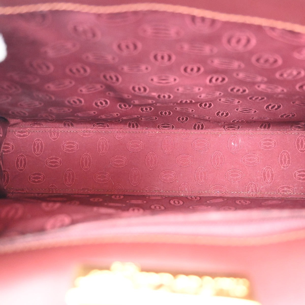 CARTIER Logo Must Line Hand Bag Leather Red Gold Burgundy Italy 64TA506