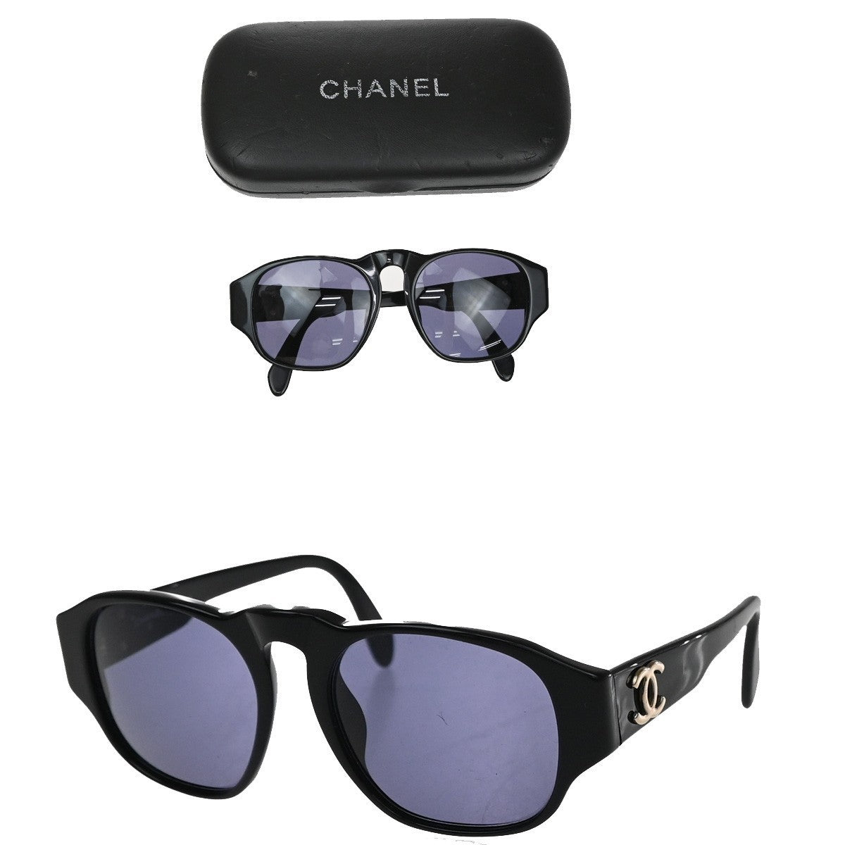 CHANEL CC Logos Sunglasses Eye Wear Plastic Black 01452 63RQ046