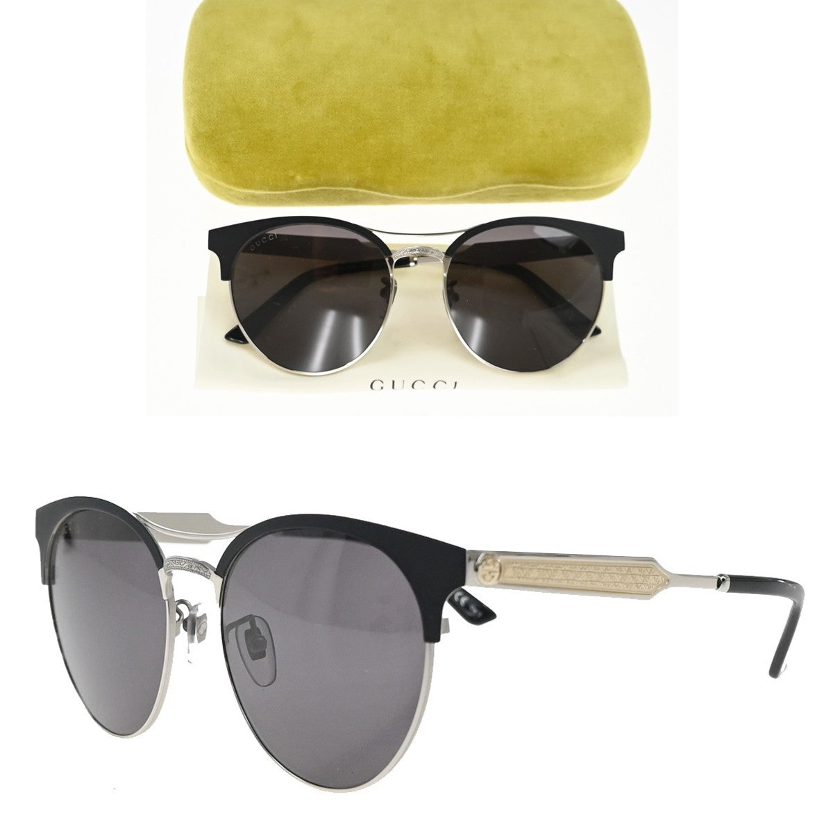 GUCCI Logo GG Folding Sunglasses GG0075SK Eye Were Plastic Metal Black 30KC651