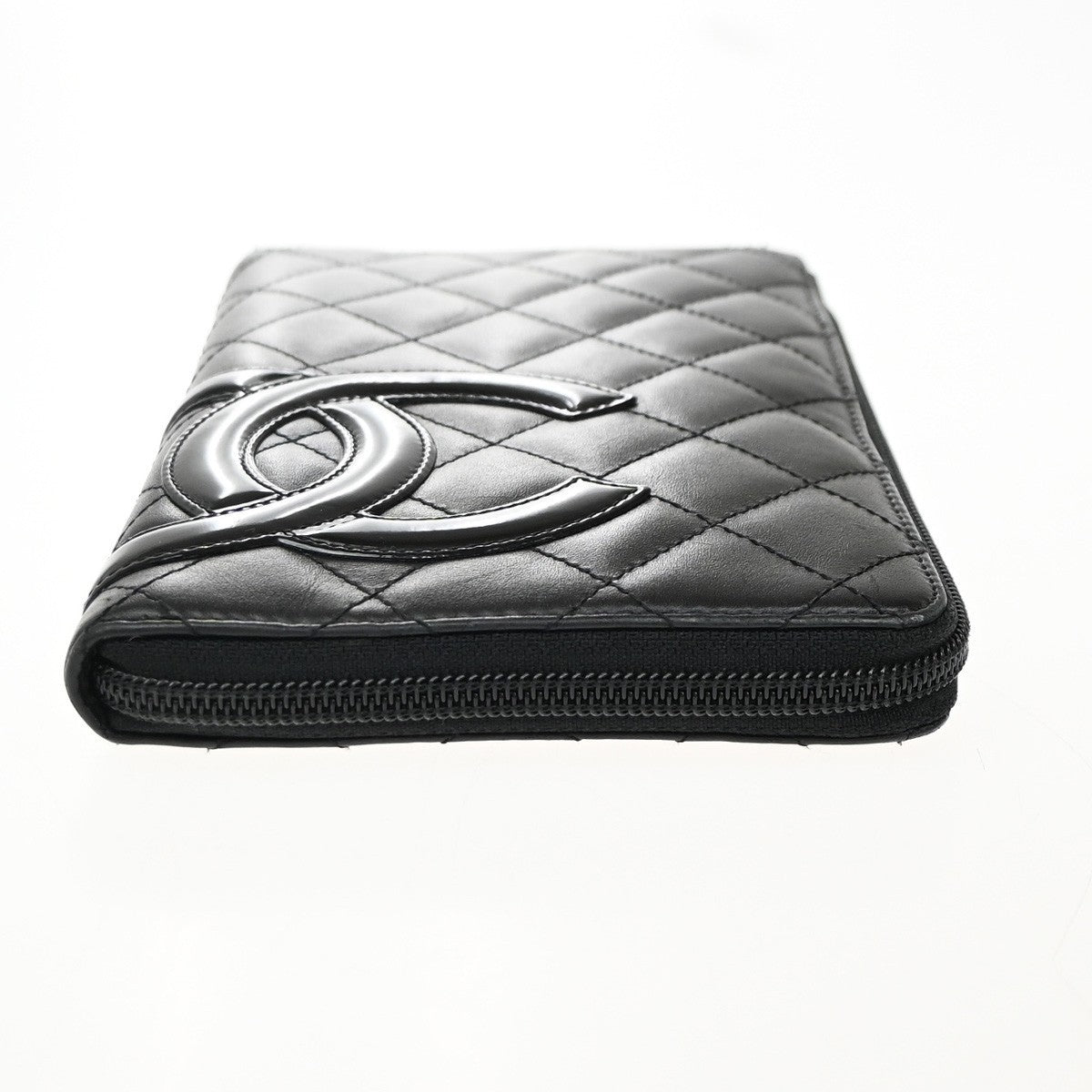 CHANEL CC Logo Cambon Long Bifold Wallet Patent Leather Black Pink Italy 16RF779