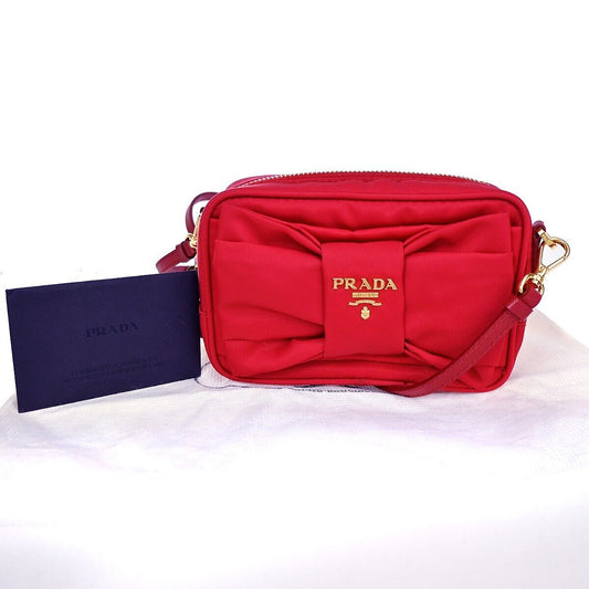 PRADA Tessuto Fiocco Bow Mini 2way Shoulder Bag Nylon Leather Rosso RD 11RH954