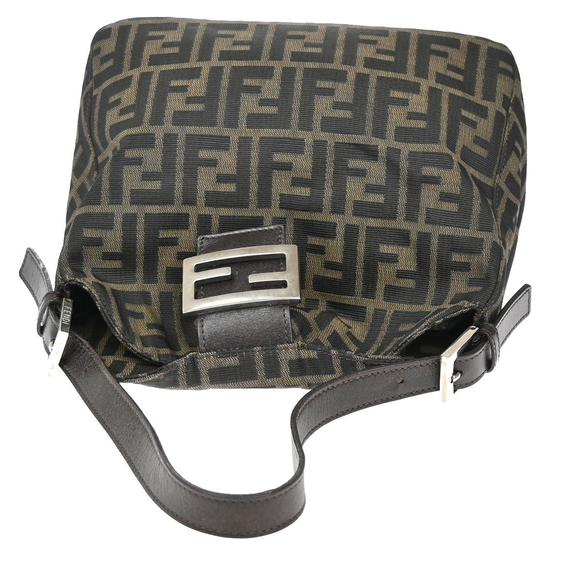 FENDI Logo Zucca Pattern Shoulder Bag Canvas Leather Brown SHW Italy 18YH756
