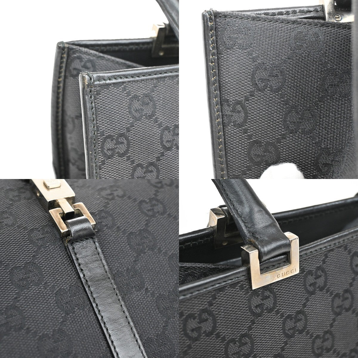 GUCCI Logo Jackie GG Pattern Shoulder Hand Bag Canvas Leather Black SHW 36EE304
