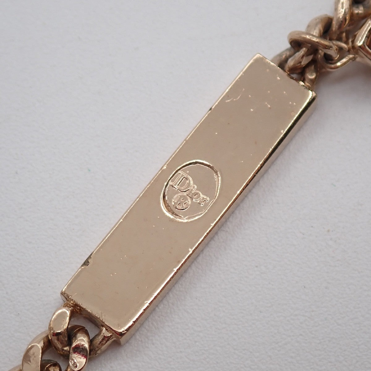 CHRISTIAN DIOR CD Logo Rhinestone Pendant Necklace Charm Gold 05KP244