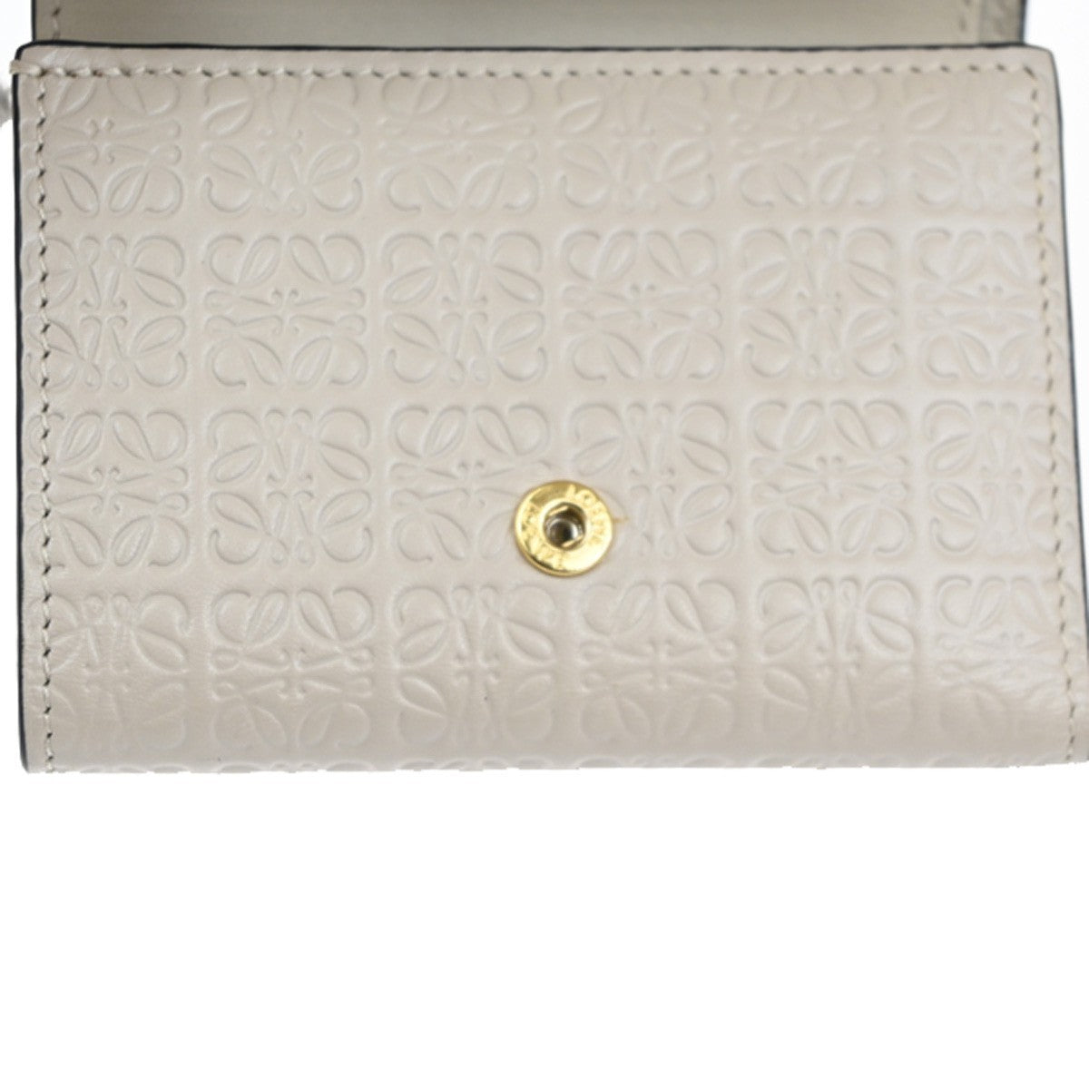LOEWE Logo Anagram Repeat Trifold Wallet Embossed Leather Beige Spain 69MA294
