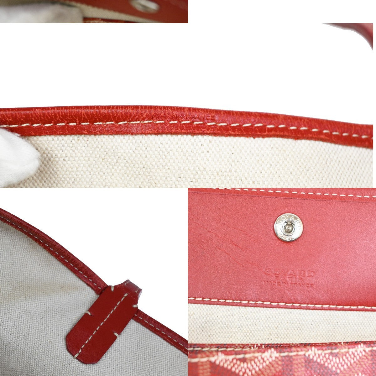 GOYARD Saint Louis PM stripe initial Tote Bag Pouch Red Canvas Leather 620RL919