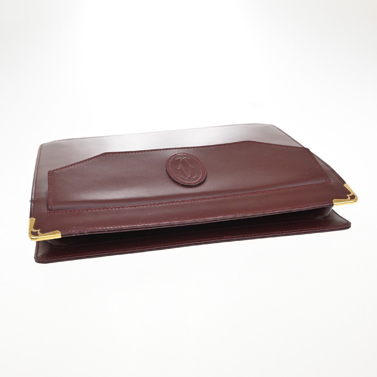 Must De Cartier 2C Clutch Hand Bag Leather Red Gold-Plated 01EF966