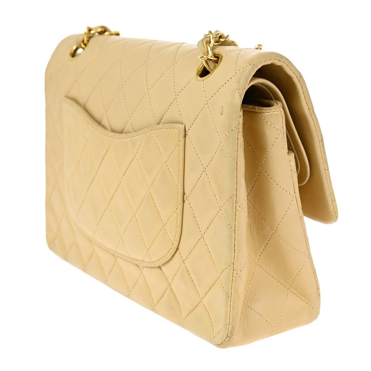 CHANEL Matelasse 25 Double Flap Chain Shoulder Bag Leather BE Vintage 804RJ773