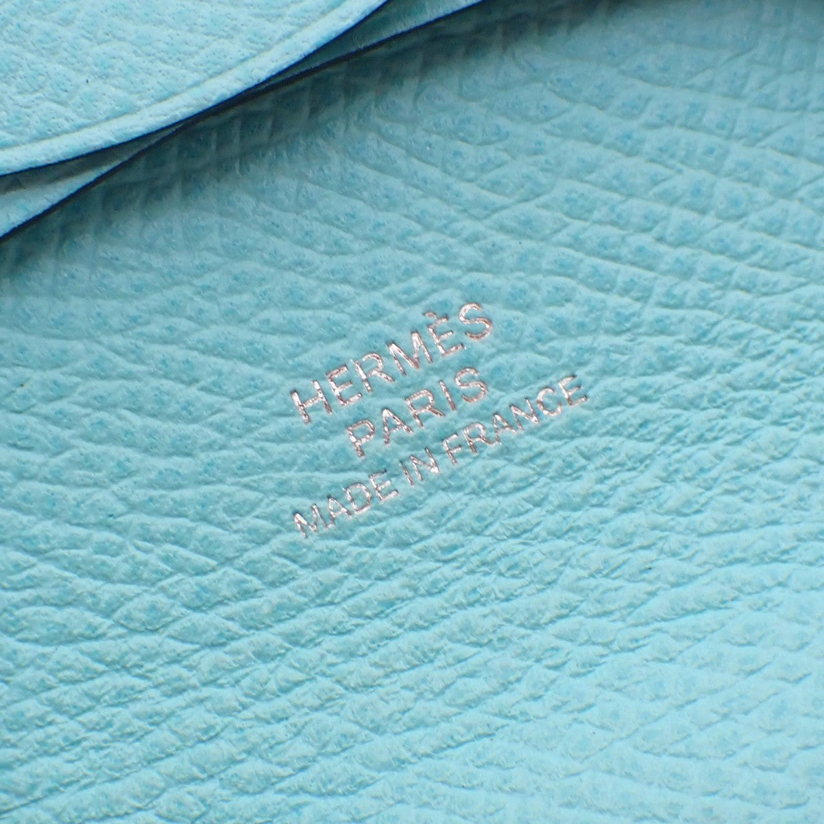 HERMES Logo Bastia Wallet Purse Coin Case Epson Leather Blue 38RL543