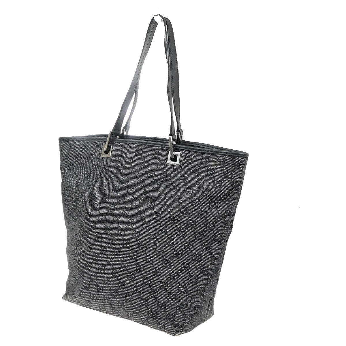 GUCCI Logo GG Pattern Shoulder Tote Bag Canvas Leather Black SHW Italy 62MA722