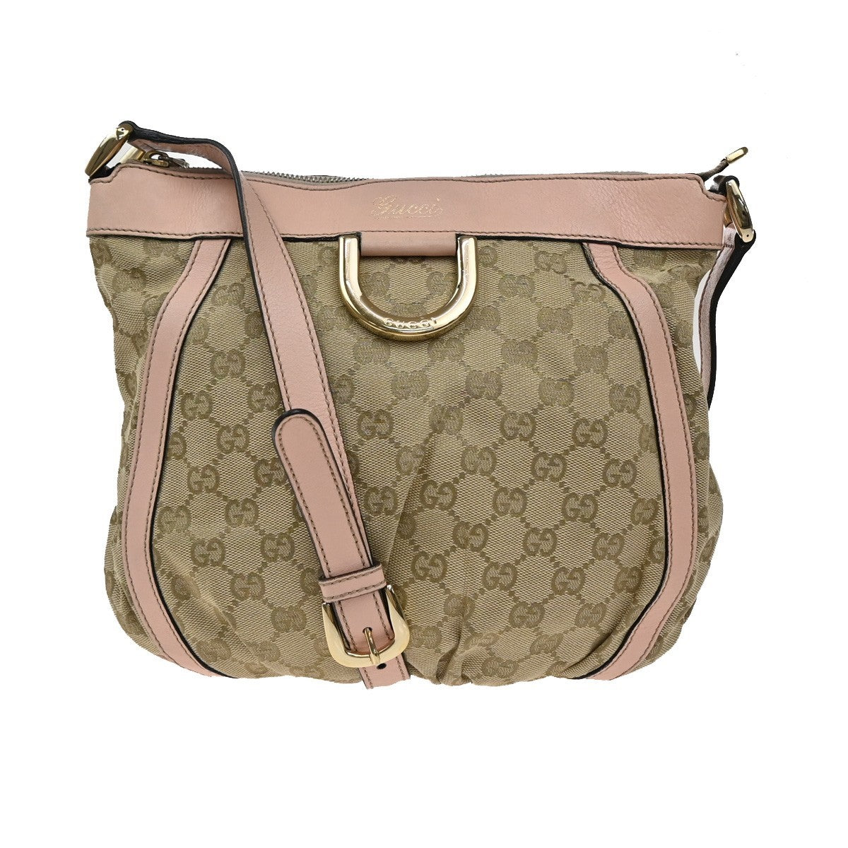 GUCCI Logo Abbey GG Pattern Shoulder Bag Canvas Leather Brown Pink GHW 86KP249