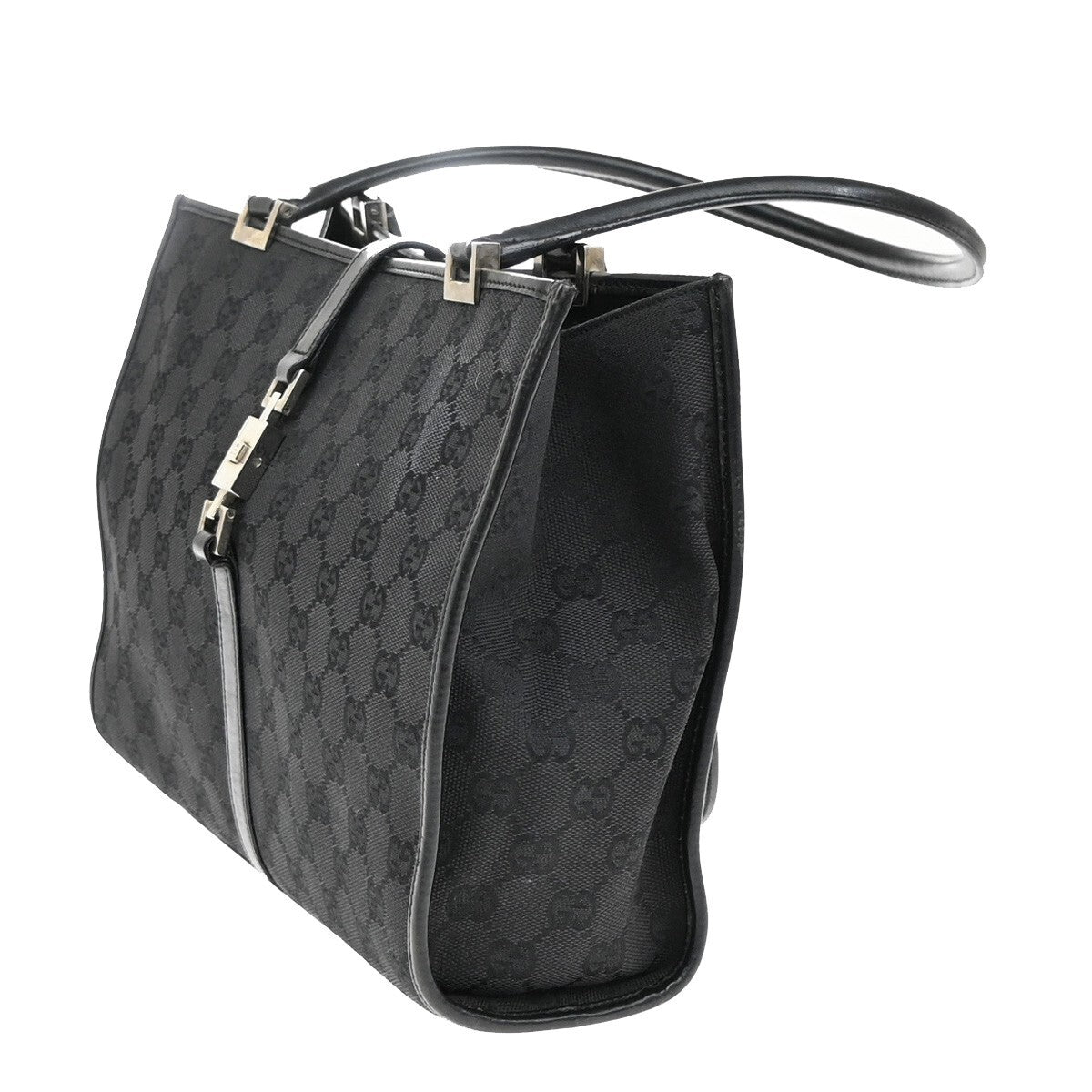 GUCCI Logo Jackie GG Pattern Shoulder Hand Bag Canvas Leather Black SHW 36EE304