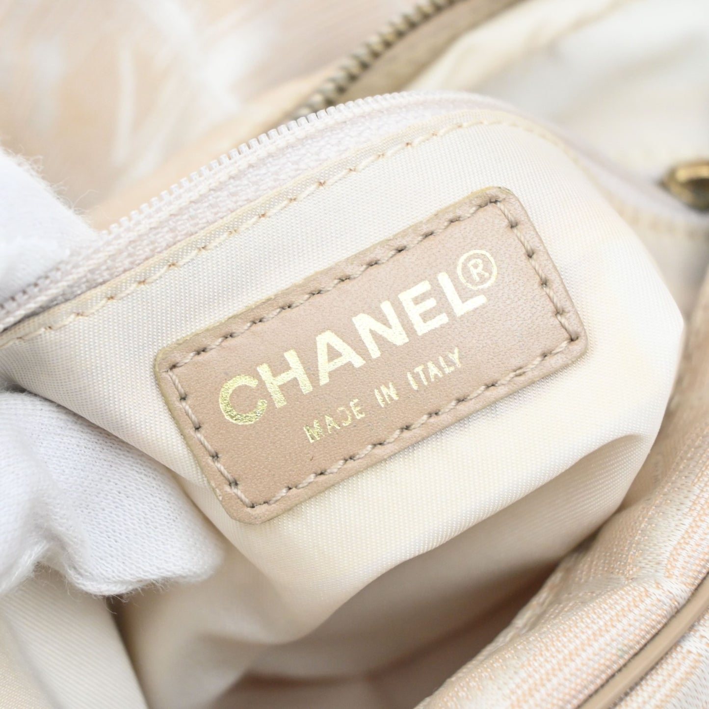 CHANEL CC Logo New Travel Line Shoulder Bag Nylon Leather Beige Italy 80MA662