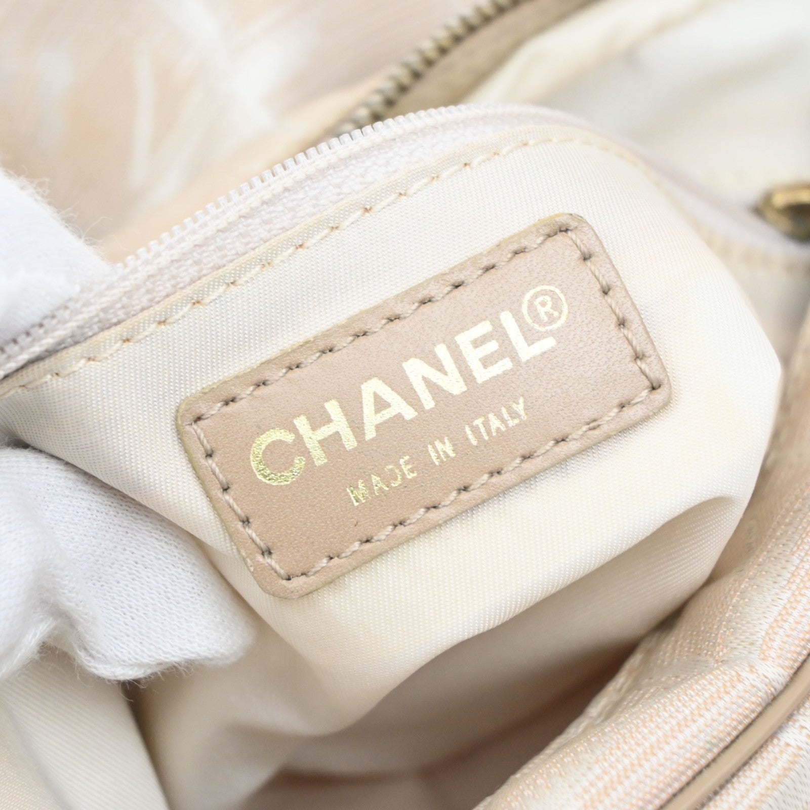 CHANEL CC Logo New Travel Line Shoulder Bag Nylon Leather Beige Italy 80MA662