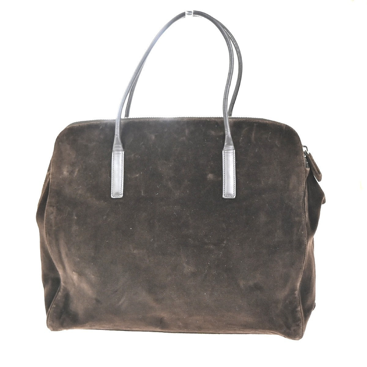 PRADA MILANO Logo Tote Shoulder Hand Bag Velvet Leather Brown SHW Italy 62MA207