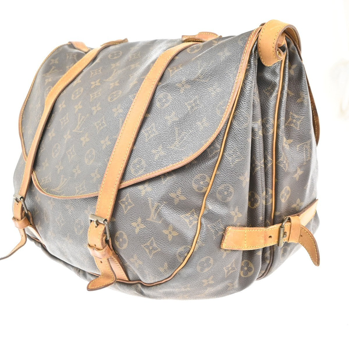 LOUIS VUITTON Logo Saumur 43 Shoulder Bag Monogram Leather Brown M42252 32KC654