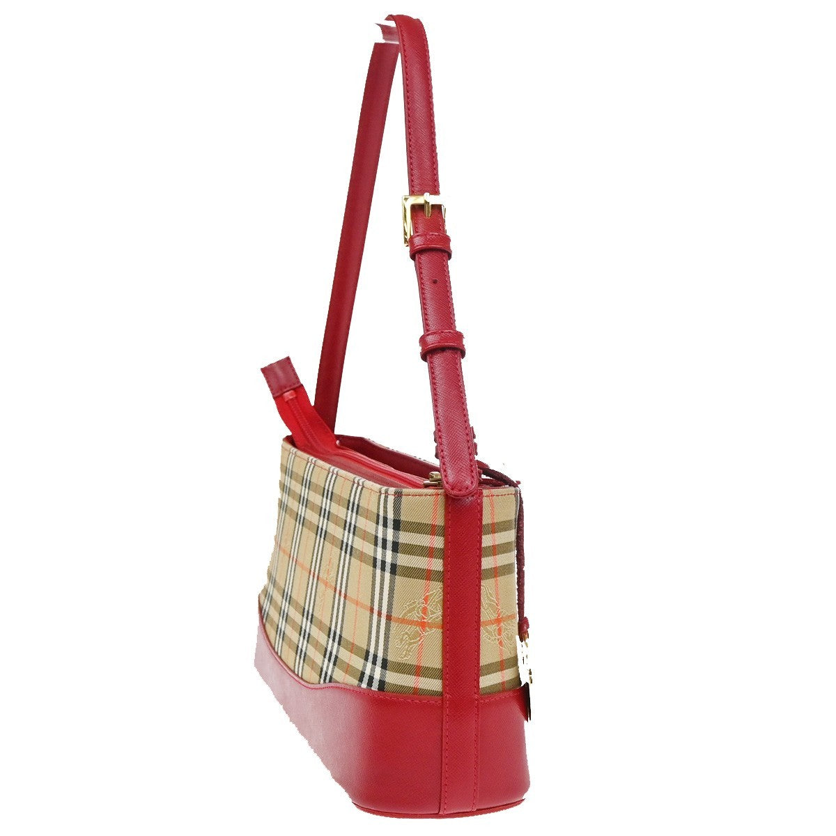 Burberry Logo House Check Handbag Charm Canvas Leather Beige Red GHW 34RL519