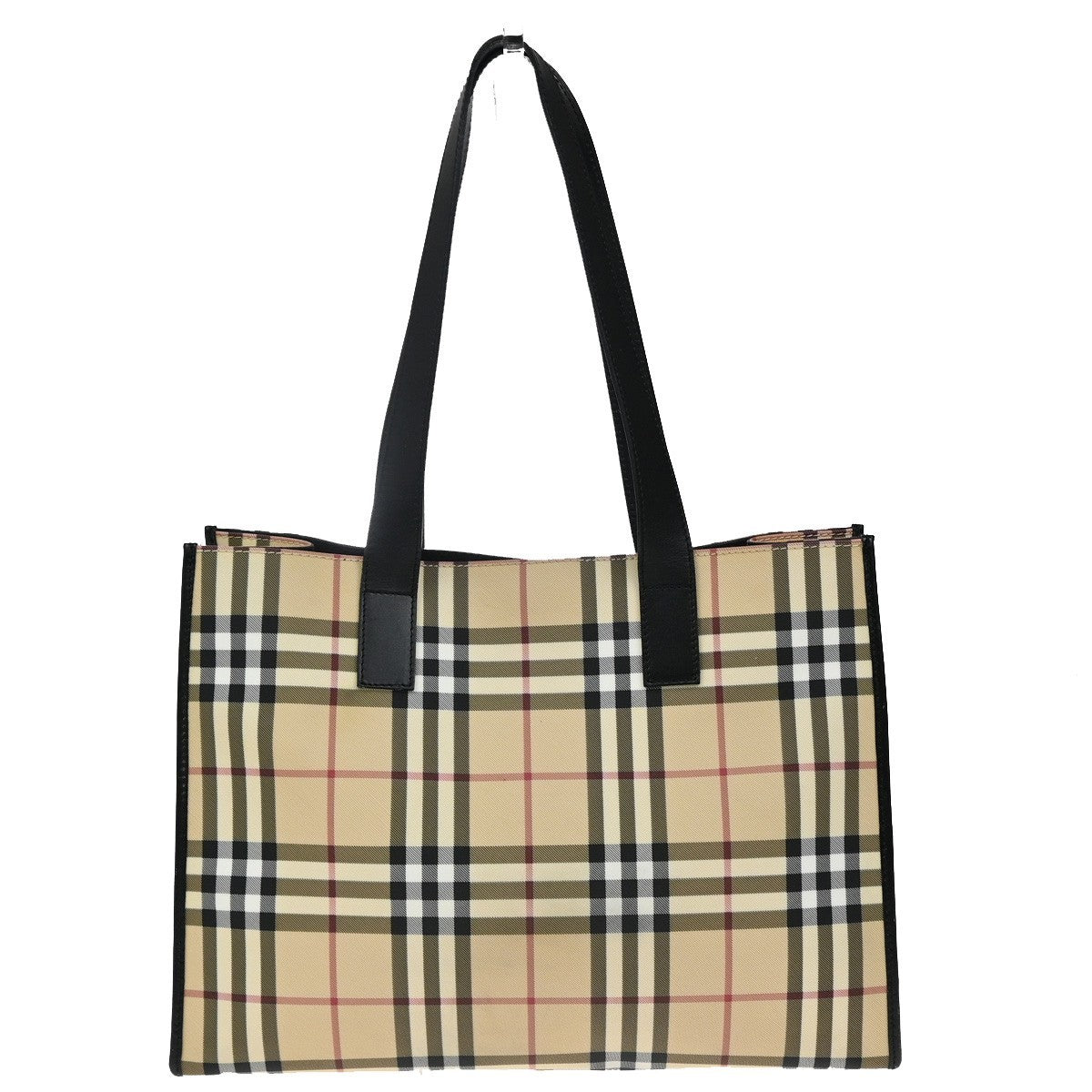 BURBERRY Logo Hand Shoulder Bag Nova Check Leather PVC Black Beige SHW 33EF771