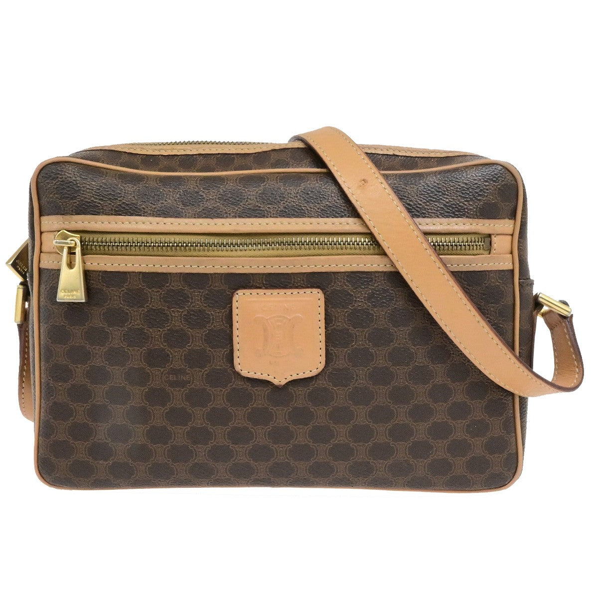 CELINE Logo Macadam Pattern Shoulder Bag PVC Leather Brown GHW Italy 38YH127