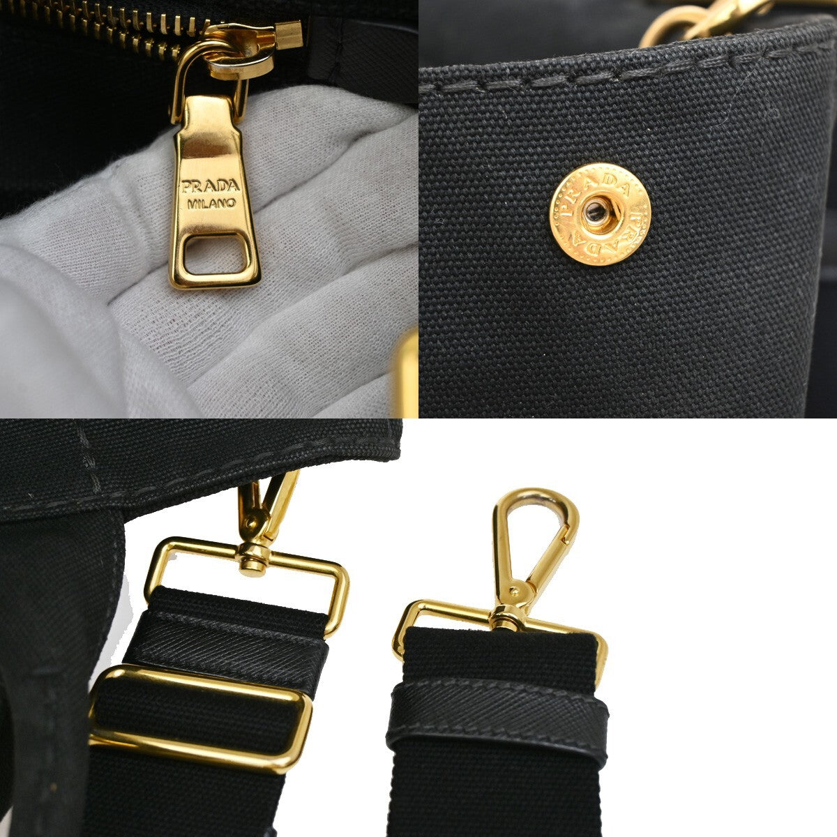 PRADA Logo Canapa 2Way Shoulder Hand Bag Canvas Leather Black GHW Italy 74EE291
