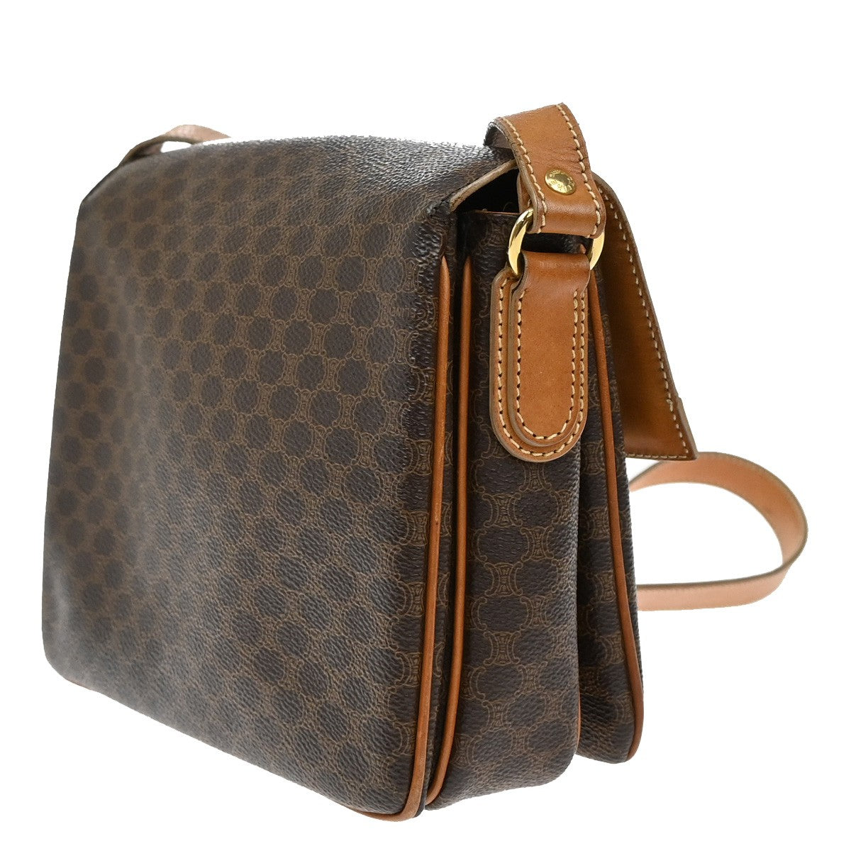 CELINE Logo Macadam Pattern Shoulder Bag PVC Leather Brown GHW Italy 61YH743