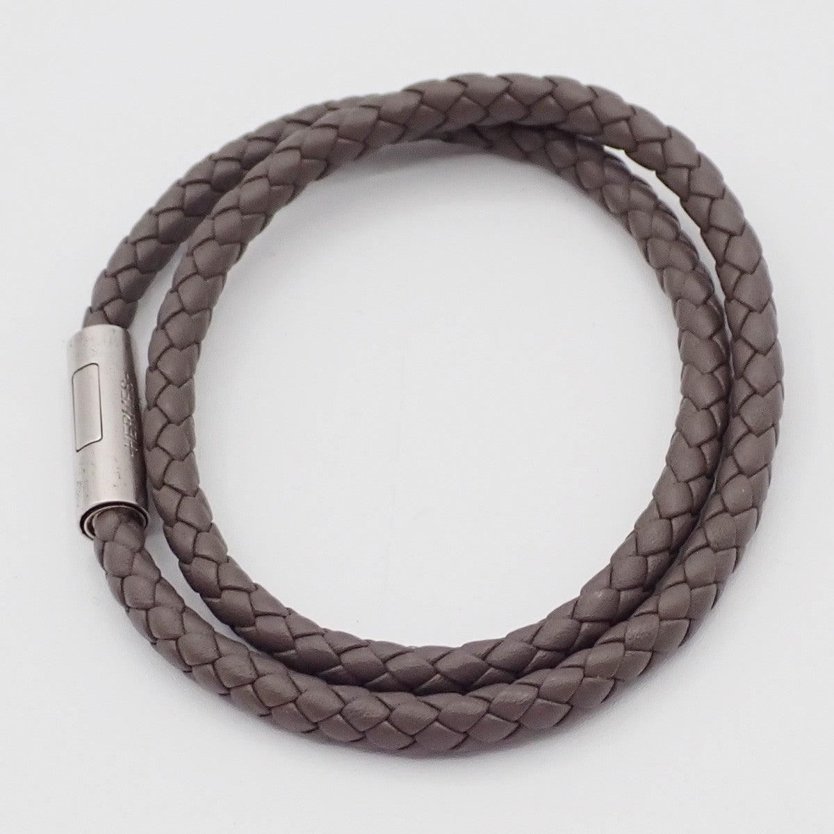 HERMES Goliath Bracelet Double Tour bracelet Leather Gray SHW Italy 69YH871
