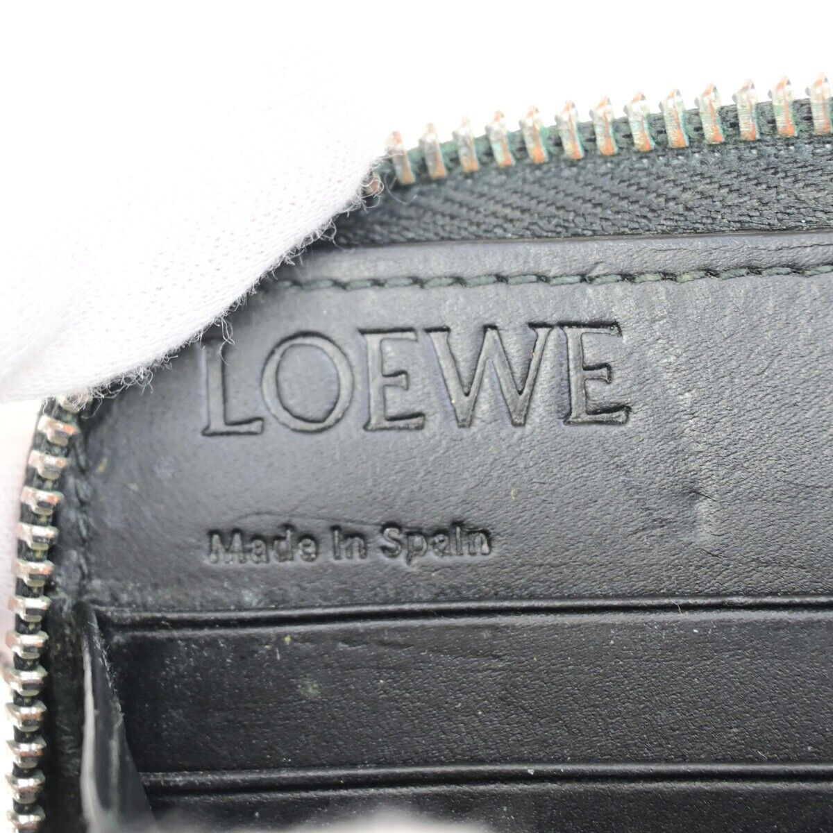 LOEWE Logo Anagram Long Zipper Wallet Embossed Leather Black Spain 69FB177