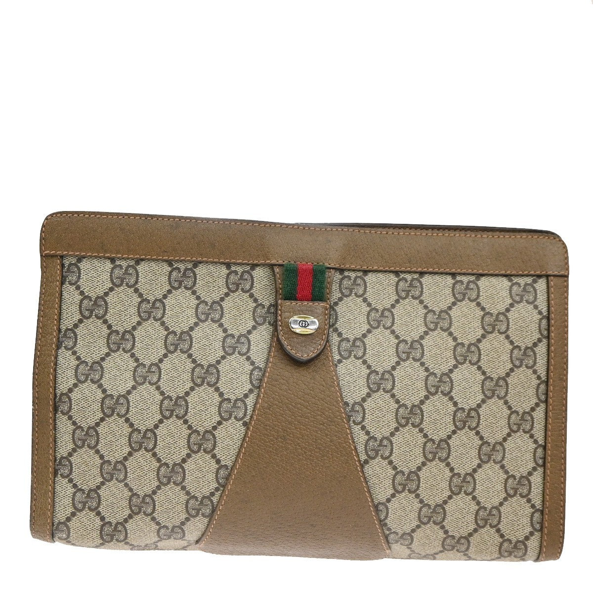 GUCCI GG Pattern Sherry Clutch Hand Bag PVC Leather Brown Italy 05TA586