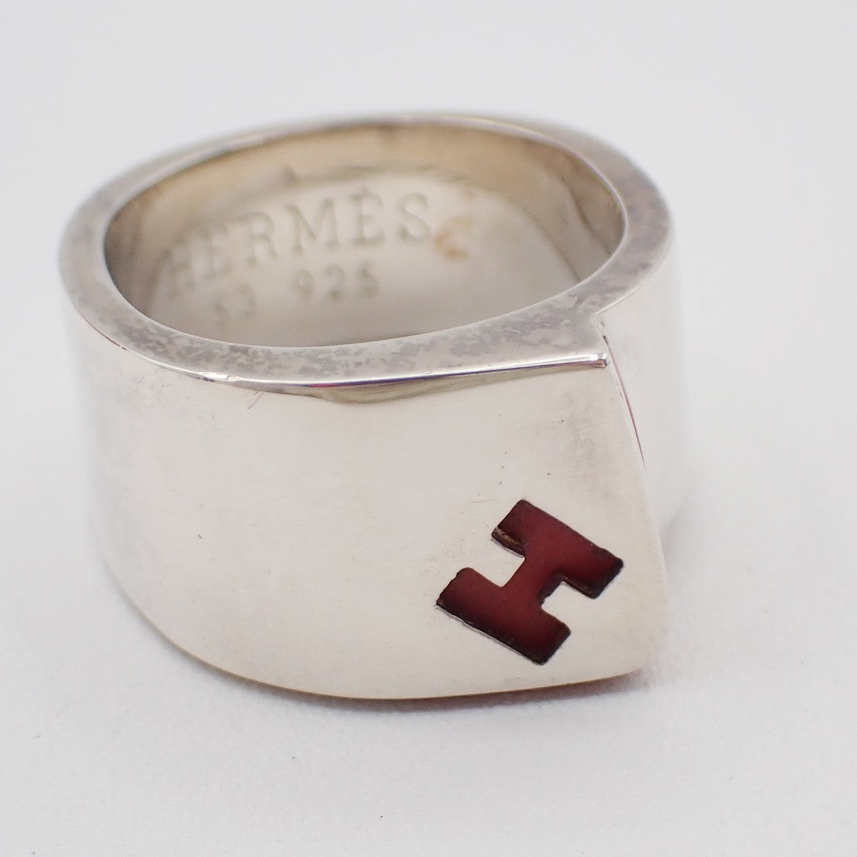 HERMES H Logo Candy Ring Size 53 Silver Ag 925 Red Accessory 32RP016