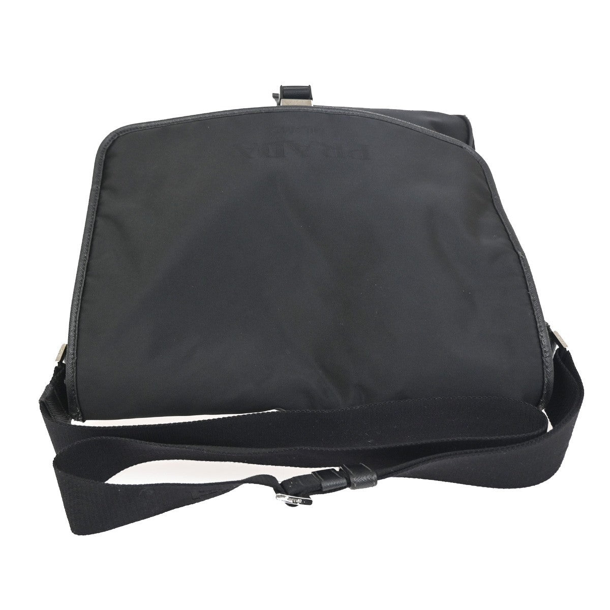 PRADA MILANO Logo Tessuto Messenger Shoulder Bag Nylon Leather Black 09CA778