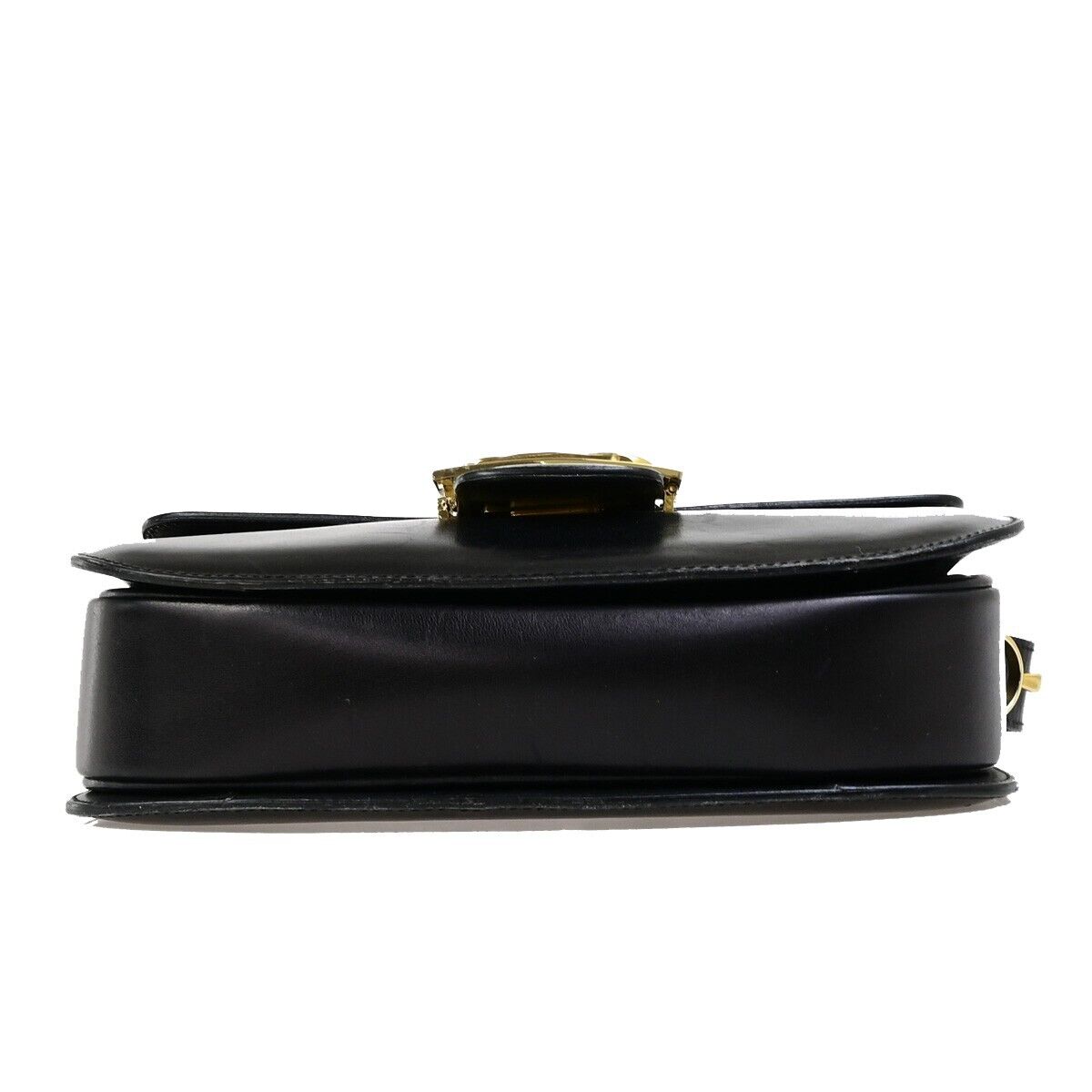 CELINE Logo Horse Carriage Shoulder Bag Leather Black GHW Italy 87EC982