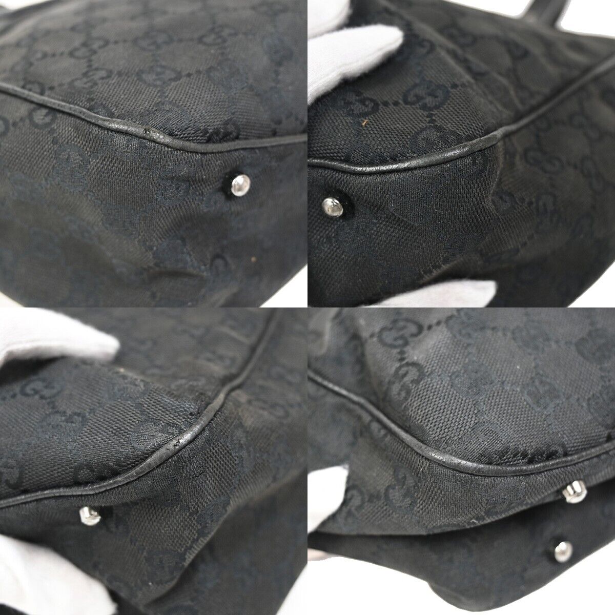 GUCCI Logo GG Pattern Shoulder Bag Canvas Leather Black Silver Italy 05FA533