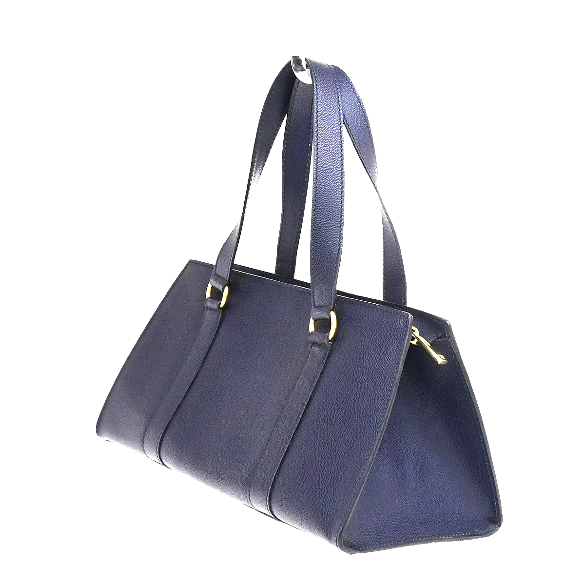 CELINE Logo Shoulder Hand Bag Grained Leather Navy Blue GHW Italy 65KD114