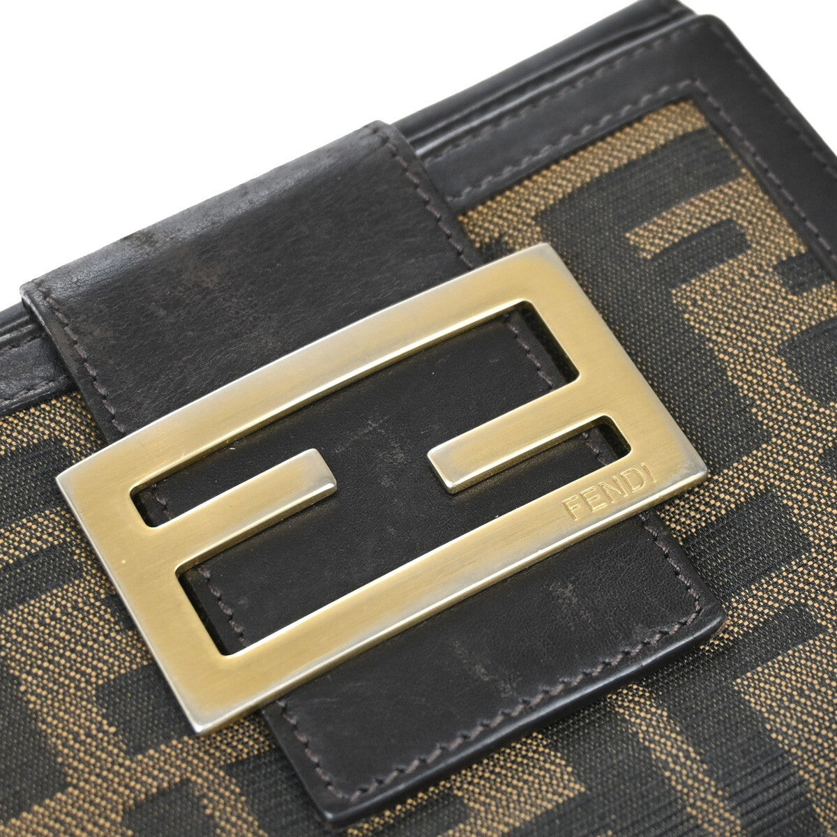 FENDI Logo Zucca Pattern Bifold Wallet Canvas Leather Brown Italy 08EE278