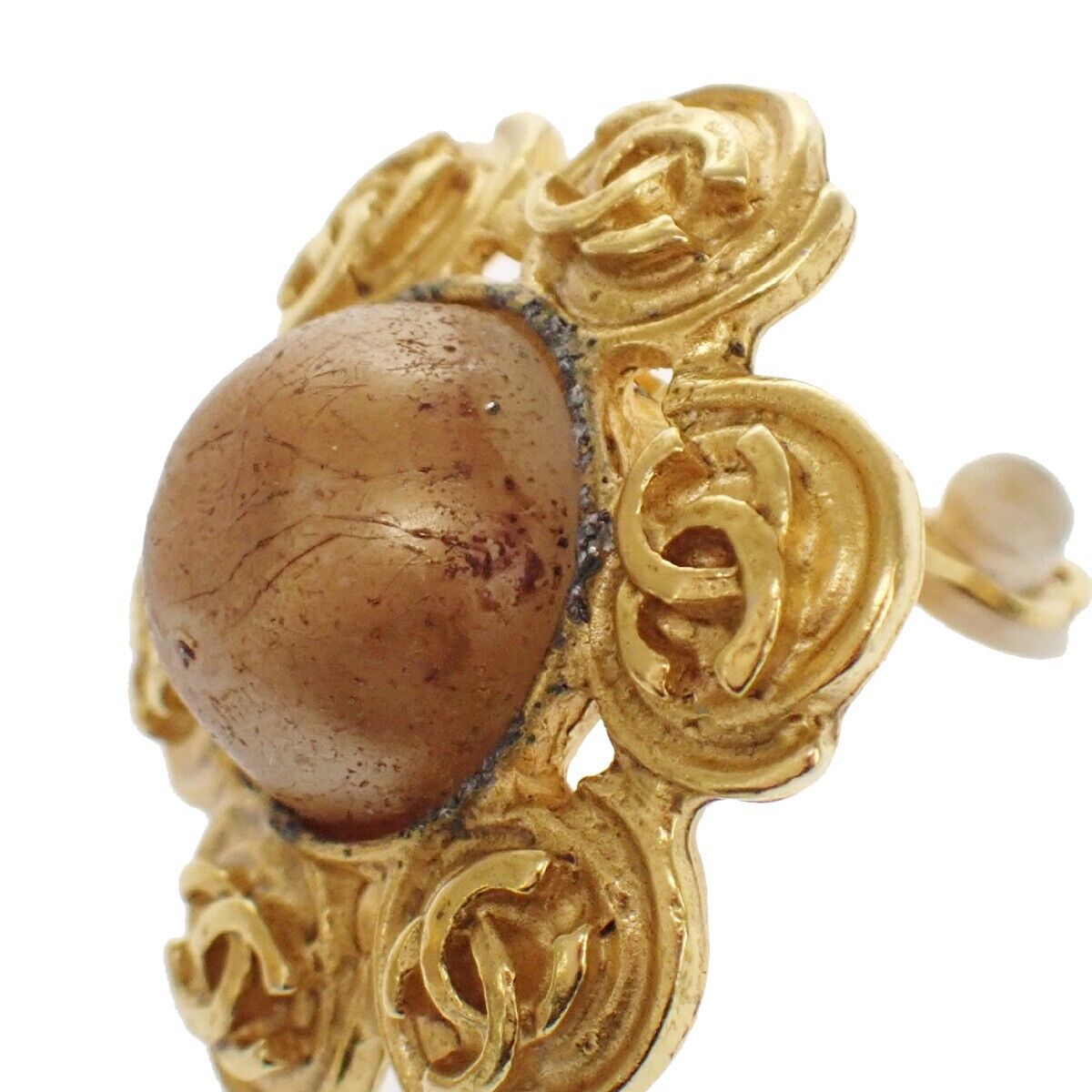 CHANEL CC Logo Button Earrings Clip-On 04P GHW France Vintage Accessory 31YD431